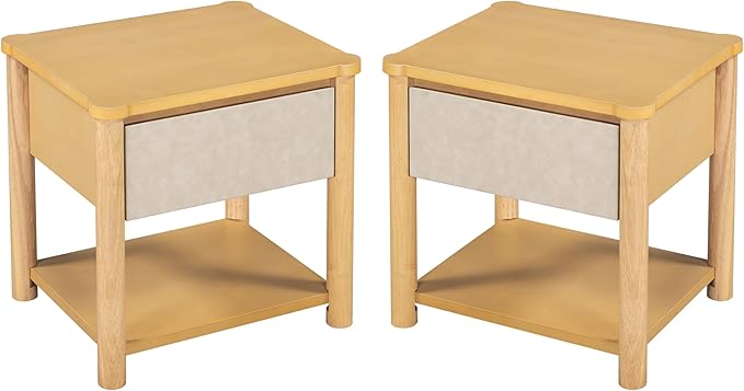 Christopher Knight Home Zeri Bedroom Nightstands Set of 2, Wood Nightstand with Drawers, Small Bedside Table Set of 2, End Table for Living Room, Multipurpose Storage Cabinet, Natural + Beige