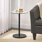 mDesign Glass Top Side/End Drink Table - Tall Modern Round Accent Metal Nightstand Furniture for Living Room, Dorm, Home Office, and Bedroom - 16" Round - Clear/Matte Black