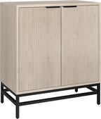 Henn&Hart 28" Fluted Wooden Accent Cabinet, Modern Ribbed Sideboard Buffet Cabinet with 2 Doors and an Adjustable Shelf for Living Room, Dining Room, Bedroom or Entryway, Alder White