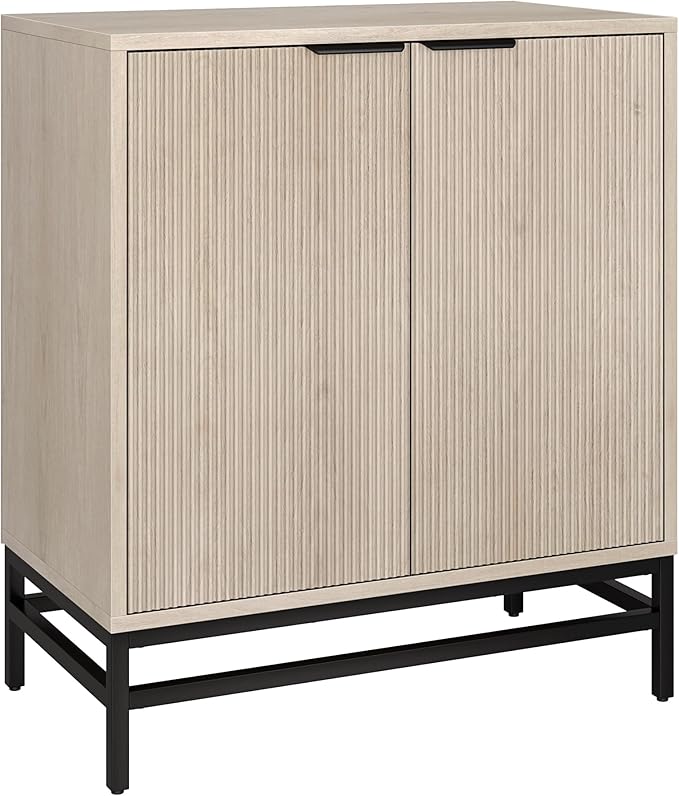 Henn&Hart 28" Fluted Wooden Accent Cabinet, Modern Ribbed Sideboard Buffet Cabinet with 2 Doors and an Adjustable Shelf for Living Room, Dining Room, Bedroom or Entryway, Alder White