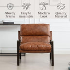 LukeAlon Modern PU Leather Accent Armchairs Set of 2, Upholstered Lounge Chair with Brass Metal Frame Thickened Cushion Single Sofa Chair Leisure Chair with Lychee Grain for Bedroom Living Room, Brown