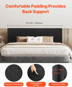 VEVOR Headboard, Queen Size Headboard with Adjustable Height, Comfortable Diamond Tufted for Queen Size Bed, W62.2 x H(42.72-54.53) x D2.76 in, Ideal for Bedroom, Hotel, Homestay, Dormitory, Black