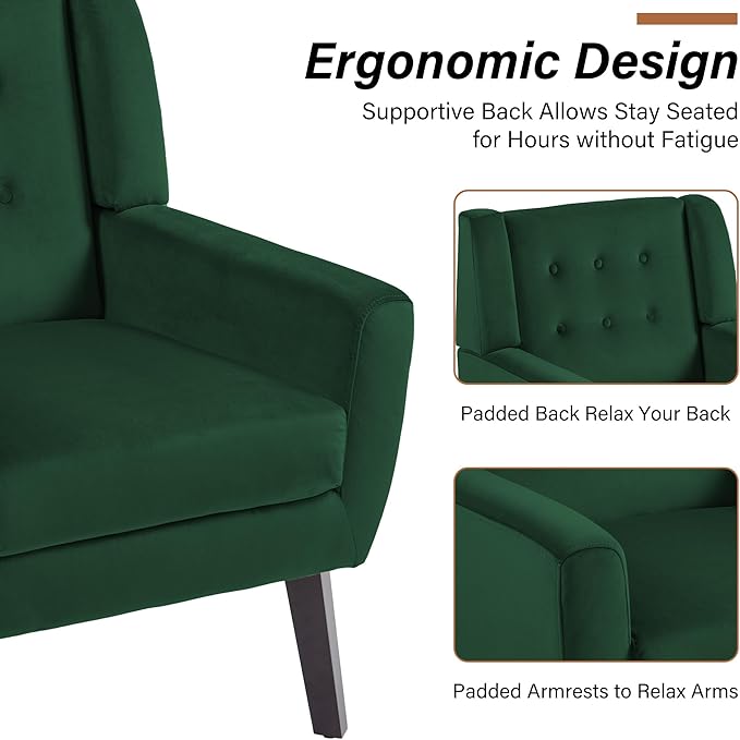 Lumibee Accent Chairs Set of 2, Velevet Fabric Armchairs for Living Room, Comfy Upholstered Arm Chairs Tufted for Indoor Bedroom Office Room (Retro Green Velvet)