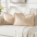 FUTEI Beige Velvet Decorative Throw Pillow Covers 12x20 Set of 2,Soft Cozy Edge with Tassels Lumbar Pillow Cases,Boho Modern Home Decor for Couch Bed Living Room