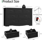 Dresser for Bedroom with 7 Drawers, 48" Wide Modern Chest of Drawers with Deep Drawers & Mental Handle, Wood Dresser TV Stand, Wooden Closet Storage Organizer for Living Room, Hallway, Entryway, Black
