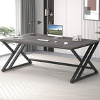 LVB Long Rustic Computer Desk, Industrial Large Wood Metal Office Desk, Modern Pc Study Gaming Writing Table for Two Person, Workstation Executive Desk for Home Bedroom Living Room, Dark Gray, 70 Inch
