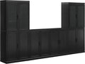 Crosley Furniture Essen 3-Piece Modern Glass Door Sideboard Buffet Cabinet and Kitchen Storage Pantry Set, Black