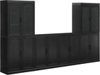 Crosley Furniture Essen 3-Piece Modern Glass Door Sideboard Buffet Cabinet and Kitchen Storage Pantry Set, Black