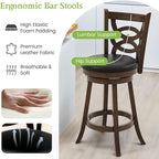ERGOMASTER Swivel Bar-Stools Set of 2 Counter Height Barstool 29 Inch Seat Bar Chair Rubberwood Frame Brown for Rustic & Classic