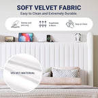 Allewie Queen Size Platform Bed Frame with USB Charging Station and Storage Shelf/Upholstered Velvet Wingback Headboard/Wooden Slats Support/No Box Spring Needed/Easy Assembly, White