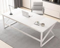 HSH 70 Inch Long White Computer Desk, Modern Large Executive Work Writing Study Gaming Desk for Home Office, Industrial Metal Wooden Two Person Desk Dual Monitor Workstation in Bedroom Living Room
