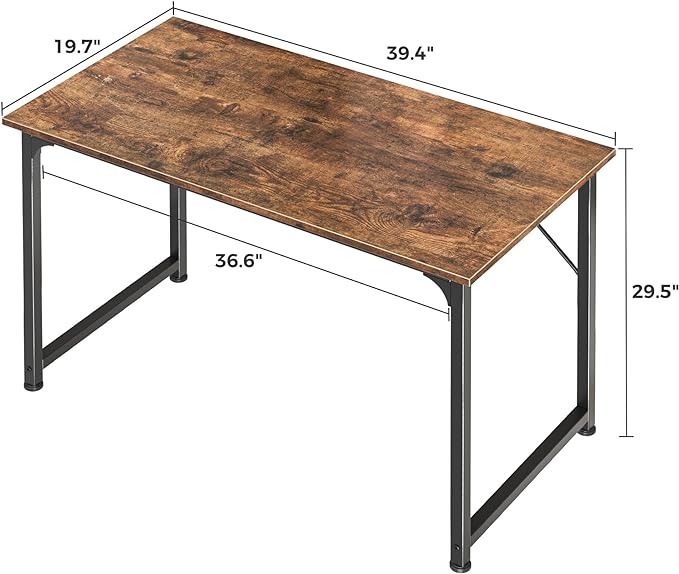 Huuger Computer Desk, 40 Inch Office Desk, Gaming Desk with Storage, Writing Desk Work Desk for Home Office, Study, Modern Simple Desk, Large Legroom, Metal Frame, Rustic Brown