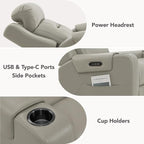 Watson & Whitely Oversized Genuine Leather Power Recliner Chairs for Big and Tall, Extra Wide Lay Flat Recliner with Power Headrest & Cup Holders, Electric Reclining Sofa for Living Room, Grey