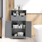 COSTWAY Bathroom Storage Cabinet, Freestanding Storage Organizer with 2 Drawers & Adjustable Shelf, Wooden Floor Cabinet for Living Room, Bedroom, Kitchen, Entryway (Gray)