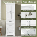 Tall Freestanding Storage Cabinet with 2 Doors & 3 Drawers, Multi-Purpose Organizer with Adjustable Shelf for Bathroom, Office, Living Room, White