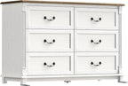 Amada 6 Drawers Dresser for Bedroom, Farmhouse 47" Wide Dresser & Chest of Drawers with Roman Column Design, Large Storage Organizer with 6 Drawer Sizes for Bedroom, Living Room