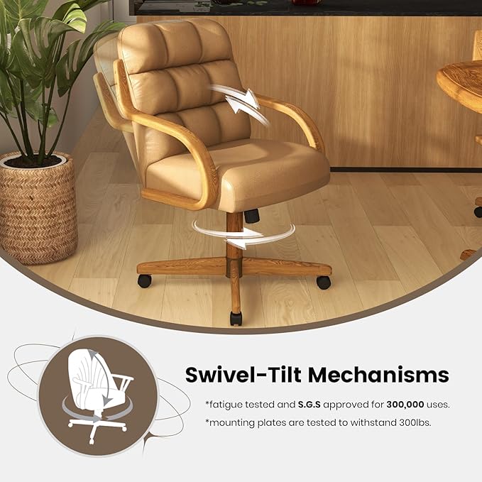 Chromcraft Douglas Set of 4 Classic Swivel Tilt Caster Chairs, Kitchen Chairs (Taupe-Chestnut)