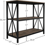 Lavish Home 3-Tier Industrial Bookshelf - Freestanding Open Bookcase for Home or Office Organization and Storage - Book Organizer (Brown Woodgrain)