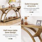 Tribesigns 70.87" Console Table with Storage Shelf, Narrow Long Sofa Table Behind Couch Table, 2-Tier Rustic Entryway Table with Half Moon Frame for Hallway Living Room, Gray & Black (Light Brown)