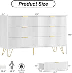 White Dresser for Bedroom, Modern Dresser with Gold Metal Handles & Chests of Drawers for Bedroom, 15.7" D x 47.2" W x 29.5" H
