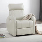CHITA Genuine Leather Power Swivel Glider Recliner Chair for Adults, FSC Certified Electric Nursery Rocker Recliner Chair for Living Room, Light Grey