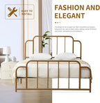 PINJU Metal Platform Bed Frame with Headboard and Footboard, Classic Style, Sturdy Metal Slats, No Box Spring Needed, Easy Installation (Gold, Queen)