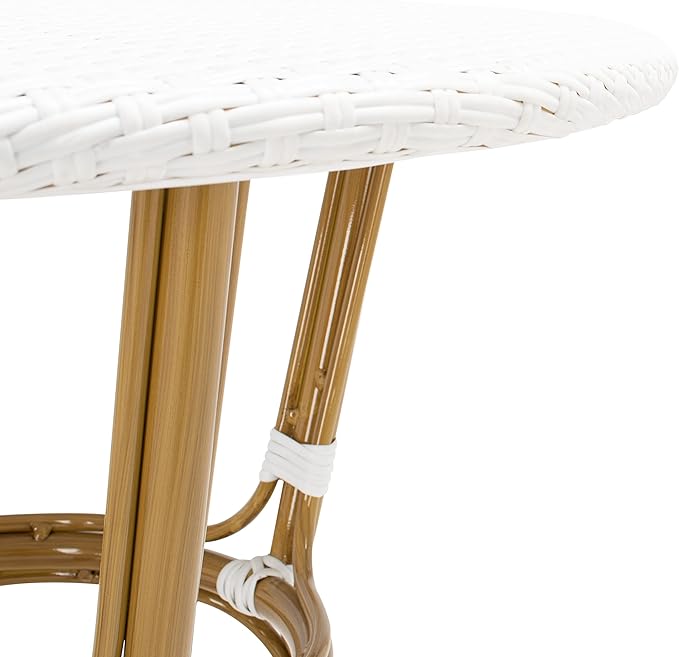 SAFAVIEH PAT4012C Outdoor Collection Sidford White Rattan Bistro Table