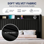 Allewie Queen Size Platform Bed Frame with USB Charging Station and Storage Shelf/Upholstered Velvet Wingback Headboard/Wooden Slats Support/No Box Spring Needed/Easy Assembly, Black