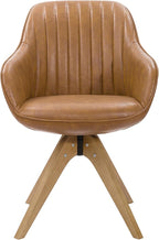 Zouron Mid Century Modern Accent Chairs with Wooden Legs, Swivel Desk Chair No Wheels, Faux Leather Vanity Side Chair for Small Space Home Office Living Room Bedroom, Brown