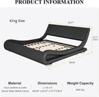 SHA CERLIN King Size Upholstered Bed Frame, Deluxe Low Profile Sleigh Bed with Faux Leather Ergonomics Headboard, No Box Spring Needed & Easy Assembly, Black