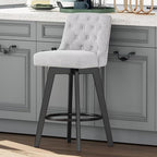 MINCETA Bar Stool, 30 Inch Upholstered Barstool with Low Tufted Back and Footrest, Swivel Counter Height Barstool for Kitchen Island Home Bar Performance Fabric Greige