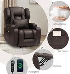 URRED Power Lift Recliner Chair for Elderly, Electric Massage Recliner with Heat, Infinite Position Adjustment, Faux Leather Lift Chair with Cup Holders, Side Pockets & USB Port – Brown