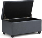 SIMPLIHOME Sienna 33 inch Wide Transitional Rectangle Storage Ottoman Bench in Stone Grey Vegan Faux Leather, Assembled, For the Living Room, Entryway and Family Room
