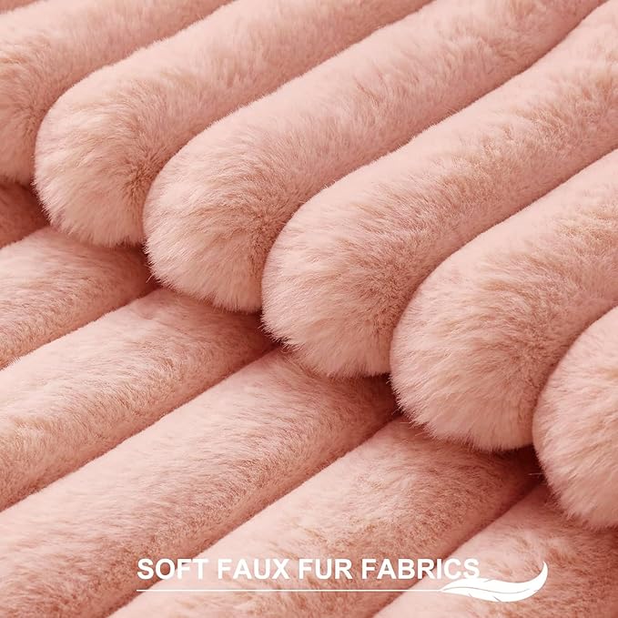 Pallene Faux Fur Plush Throw Pillow Covers 26x26 Set of 2, Luxury Soft Fluffy Striped Decorative Pillow Covers for Sofa, Couch, Living Room, Pink
