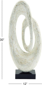 Deco 79 Mother of Pearl Shell Abstract Decorative Sculpture Swirl Home Decor Statue with Black Base, Accent Figurine 12" x 5" x 30", White