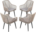 JOIVI Patio Dining Chairs Set of 4, 4-Piece Rattan Outdoor Chairs with Armrest and Cushions for Outside Lawn, Garden, Backyard, Indoor, Tan