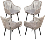 JOIVI Patio Dining Chairs Set of 4, 4-Piece Rattan Outdoor Chairs with Armrest and Cushions for Outside Lawn, Garden, Backyard, Indoor, Tan