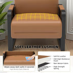 Faux Leather Accent Chair with Flip Up Tray Table Soft Backrest Side Pocket for Living Room Office Bedroom Leather Accent Chair, Brown