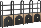 BELLEZE Book Shelf 72" Tall Arched Bookcase with Storage, 5 Tier Mid Century Modern Fluted Bookshelf with Doors, Modular Bookshelves for Living Room Office Library, Set of 4 (Camel)