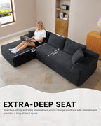 95 Inch Cloud Sectional Couch,Modular Sectional Sofa with Deep Seat,Modern Corduroy Boneless Couches with L-Shape Chaise for Living Room Bedroom,No Assembly Required (Black, Left Facing Chaise)