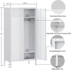 71 Inches White Metal Wardrobe Cabinet with Hanging Rod, Metal Armoire Wardrobe Closet with Doors for Bedroom, Office, Laundry Room and Changing Room, Metal Locker Cabinet