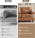 Kingfun Mid-Century Modern Couch, Faux Leather Sofa Set, 3 Seater Couch for Living Room with Rolled arms & Nailhead Trim,Brown