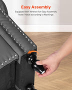 VEVOR Button-Tufted Storage Ottoman Bench, Rolled Arm PU Leather Bench with Solid Wood Legs, Modern Shoe Benches Seat for Entryway, Upholstered End of Bed Benches for Living Room, Dining Room, Gray