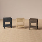 Fluted Night Stand with Golden Handle,Set of 2 Mid-Century Nightstands with Drawer, Bedside Table with Storage Shelf, Side Tables for Room,End Tables for Bedroom,Black Wood Grain