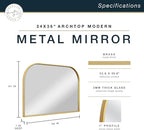 MCS Master & Co. Modern Metal Large Wall Mirror, Minimalist Home Decor Mantle Arch Mirror for Living Room, Bedroom, or Bathroom, 24 by 36 Inch, Brass