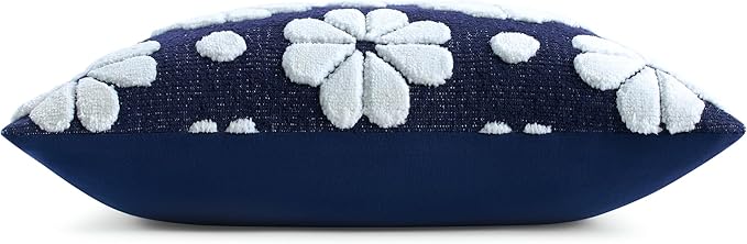 Kate Spade New York Spade Floral Decorative Pillow, 20" x 20" Throw Pillow for Bed or Sofa, Textured Polyester and Cotton Blend Cover, Navy, 20 x 20
