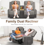 Loveseat Recliner Sofa Set, Manual Reclining Loveseat Sofa with Reading Light, Storage Console, Cup Holders, USB Ports, Grey Linen-Blend Fabric & PU Leather, Living Room Furniture Set