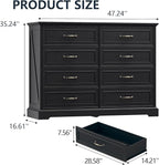 8 Drawer Dresser for Bedroom, 47" Wide Wooden Chest of Drawers, Rustic Farmhouse Dresser with Large Drawers & Metal Handles, Modern Storage Organizer for Closet, Living Room, Hallway, Black