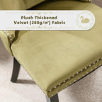 Velvet Upholstered Dining Chairs Set of 6, Modern Style Kitchen Side Chairs with Nailhead Trim and Wood Legs,Metal Pulling Ring for Dining Room Living Room(Olive Green,Set of 6)