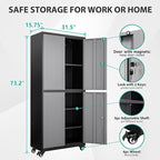 SISESOL Metal Storage Cabinet with Wheels,Rolling Garage Storage Cabinet with Lock,Gray Lockable Metal Cabinets with Shelves,Tall Tool Cabinets on Wheels for Garage,Home,Office,Shop